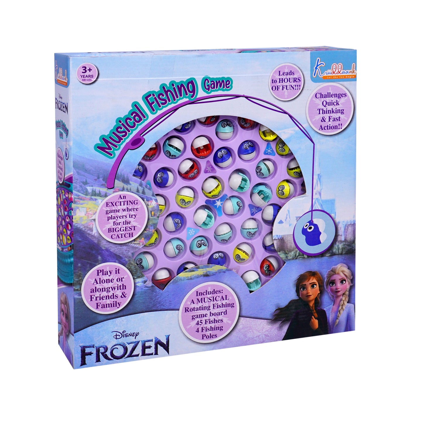 Kriiddaank Frozen Kids Musical Fishing Game Fish Catching Board Game Toy 45 Fishes with Big Round Pond & 4 Fish Catching Sticks for Kids (Mickey)