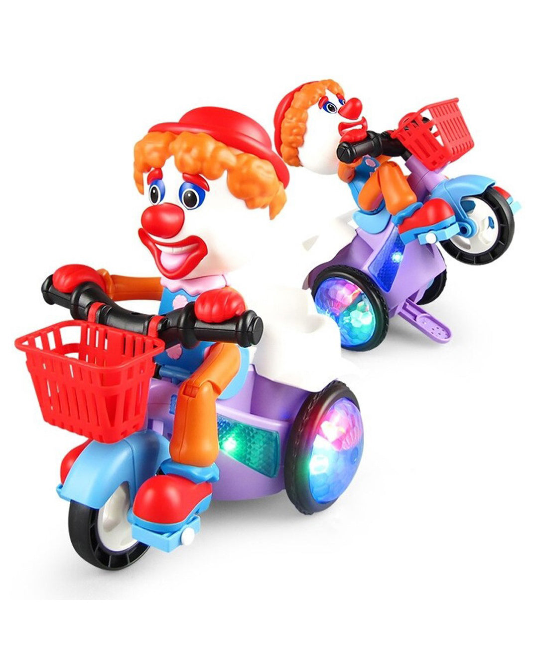 Goyal's Bump & Go Toy with Flashing Lights Music Sound Automatic Riding 360 Degree Rotation Entertainment for Kids Both Boys and Girls, Assorted Multicolor (Joker Tricycle)