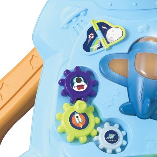 Refurbished- Goyal's Multi-Functional Sit-To-Stand Baby Learning Space Activity Walker With Music,Lights & Toys Like Detachable Aeroplane,Turning Gears,Shapes,Balls,Adjustable Speed Of Wheels