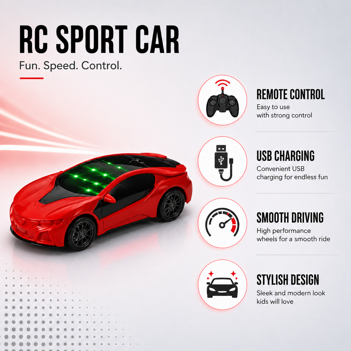 Goyal's Remote Control 3D Race Car with Flashing Lights | 2.4GHz Radio Control Drift Racing Car with Forward, Reverse, Left & Right Movement | Multicolour