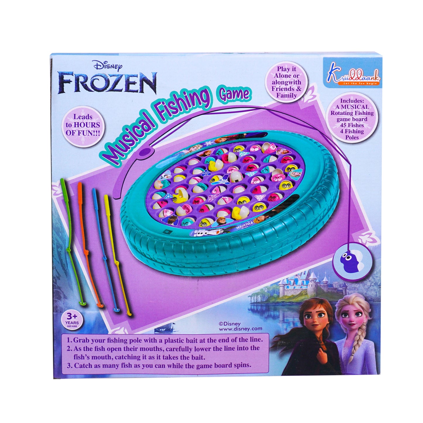 Kriiddaank Frozen Kids Musical Fishing Game Fish Catching Board Game Toy 45 Fishes with Big Round Pond & 4 Fish Catching Sticks for Kids (Mickey)