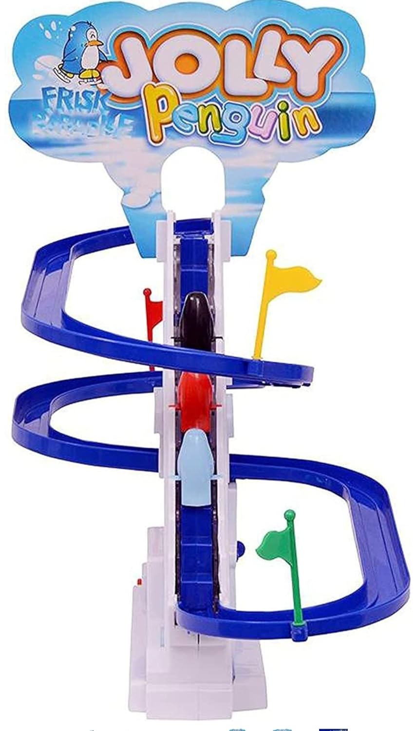 Goyal's Big Size Penguin Slide Toy Set, Funny Automatic Stair-Climbing Cartoon Race Track Set Little Lovely Penguin Slide Toy Escalator Toy with Music