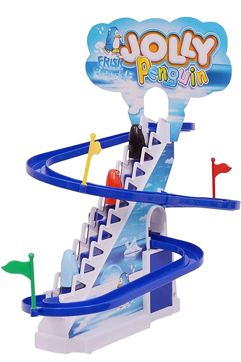 Goyal's Big Size Penguin Slide Toy Set, Funny Automatic Stair-Climbing Cartoon Race Track Set Little Lovely Penguin Slide Toy Escalator Toy with Music