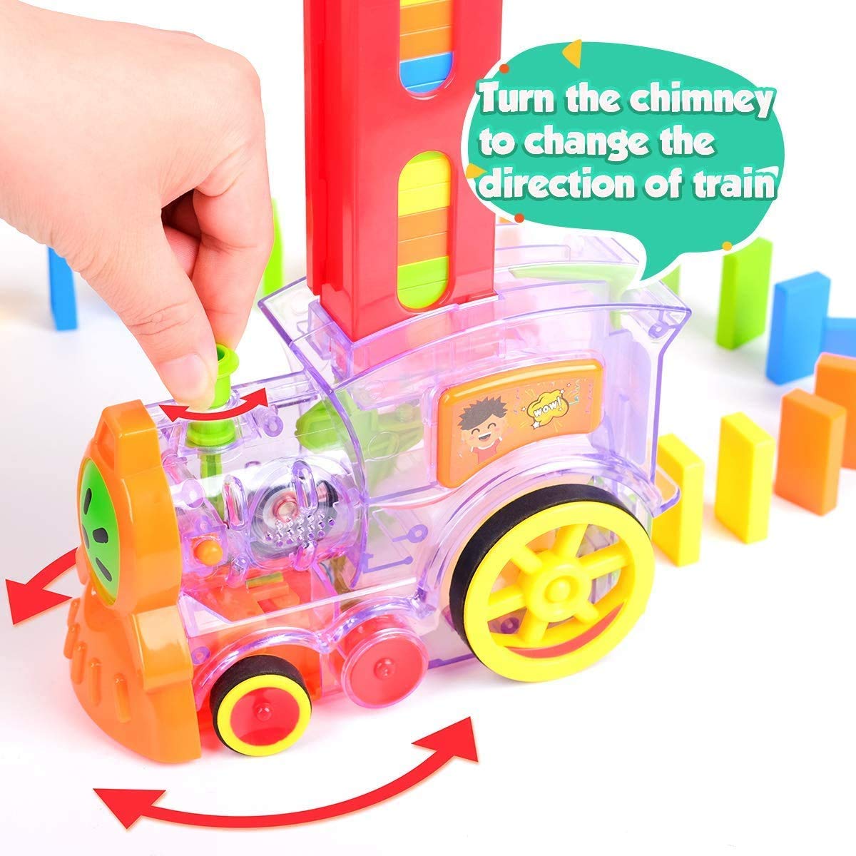 Refurbished- Goyal's Domino Train 60pcs Dominoes Blocks Toy with Music and 3D Lights, Automatic Dominos Blocks Laying Toy