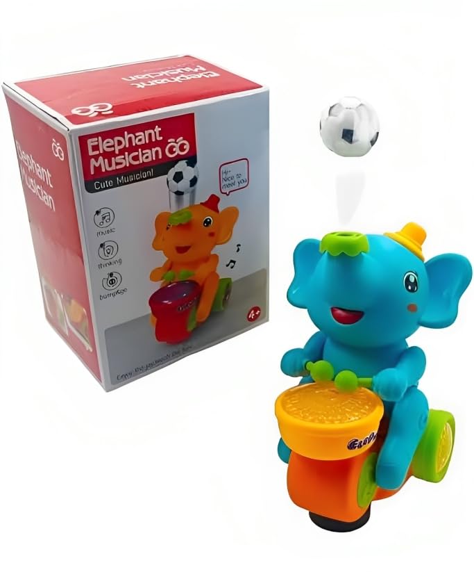 Goyal's Elephant Musician Toy, (Yellow) with Levitation Ball on Nose Along with Dazzling Light Drum Sound Music and Elephant Sound for Baby Toys