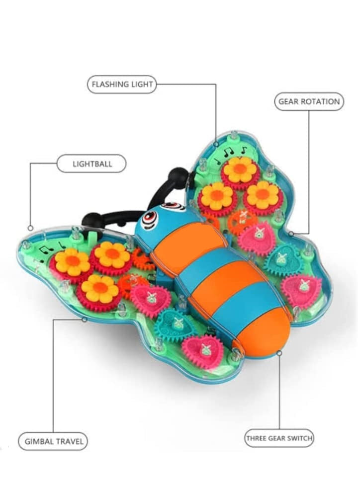 Goyal's Transparent 3D Butterfly Toy 360 Degree Rotation, Gear Simulation Mechanical Butterfly Sound and Light Toy for 2-5 Years Baby Boys and Girls