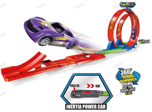 Goyal's Double Loop Track with Car Toy Set for Kids Age 3-12 Year Old & Launcher Make 360 Degree Spin Way Powerful/Inertia Powerd Car Racing Track Toy Set