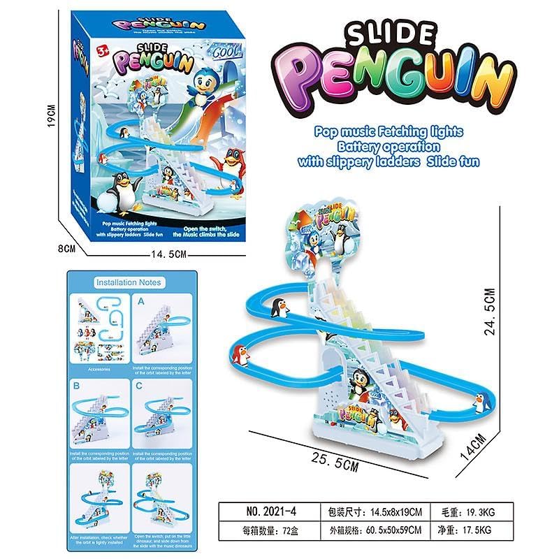 Goyal's Big Size Penguin Slide Toy Set, Funny Automatic Stair-Climbing Cartoon Race Track Set Little Lovely Penguin Slide Toy Escalator Toy with Music