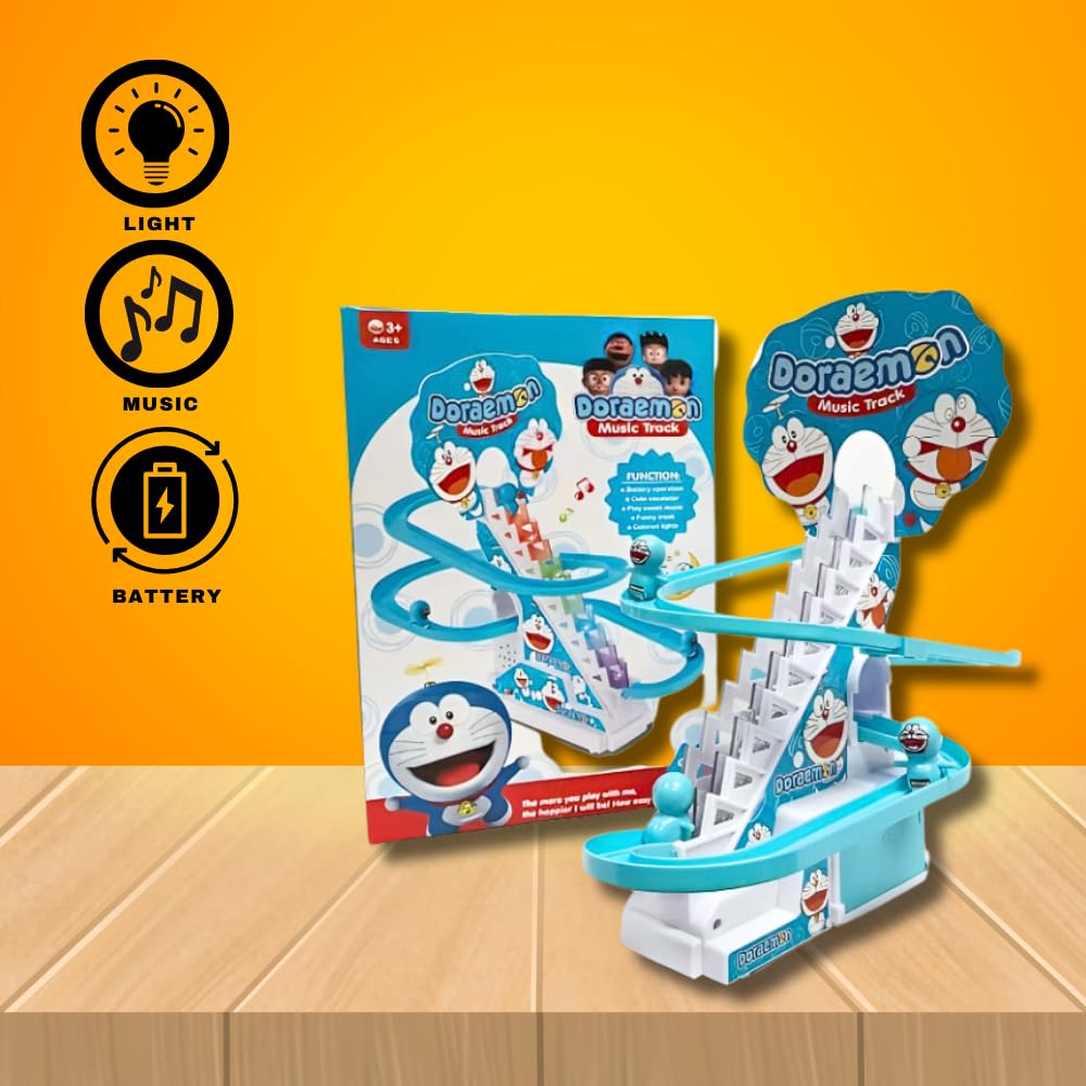 Goyal's Cartoons Track Racing Toys for Kids - Small Cartoons Stair Climbing Toys for Kids, Escalator Toy with Lights and Music - 3 Cartoon Included