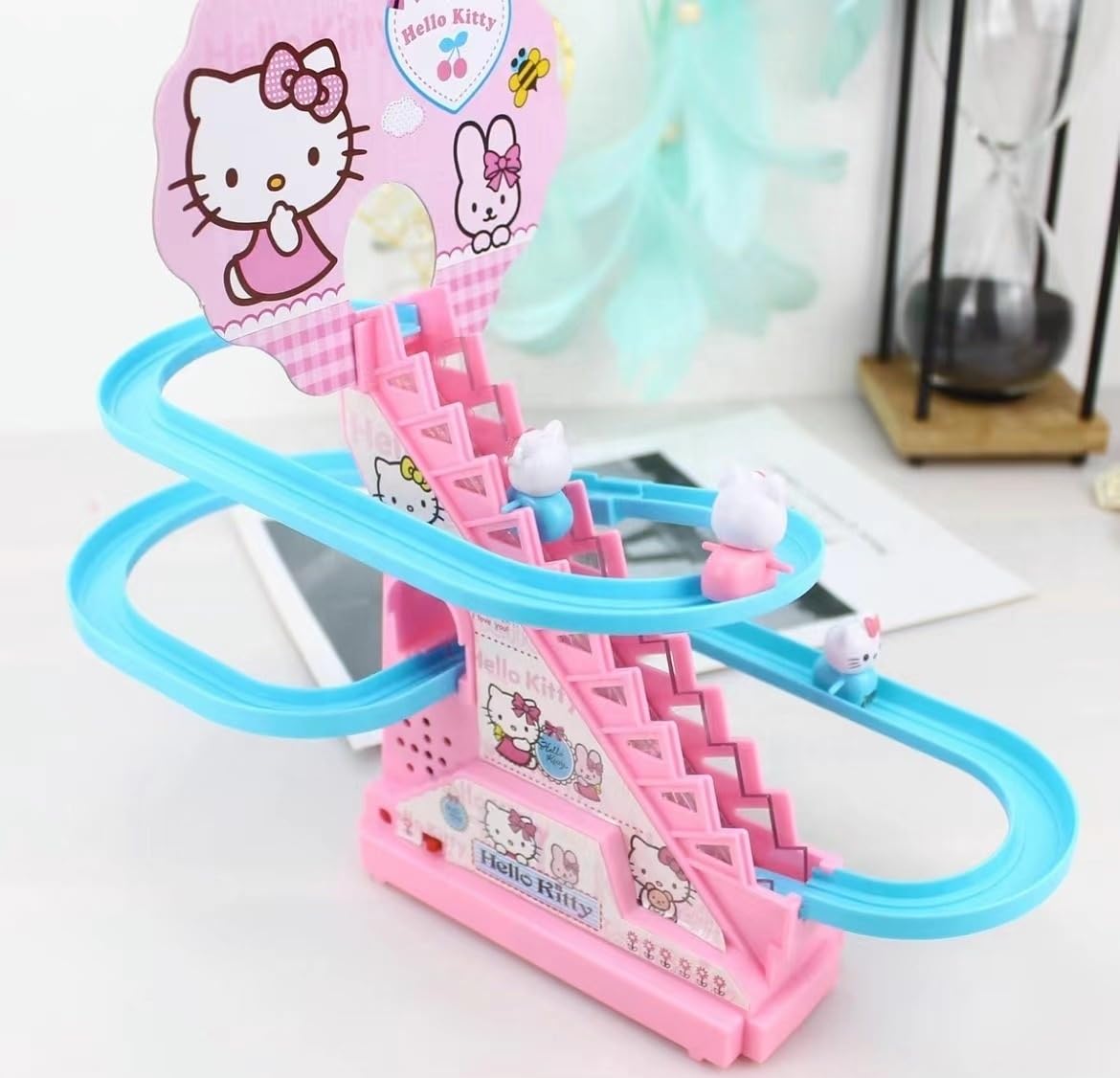 Goyal's Cat Slide Toy Set, Automatic Stair-Climbing Race Track Set with Lights and Music (Cat Track Set)