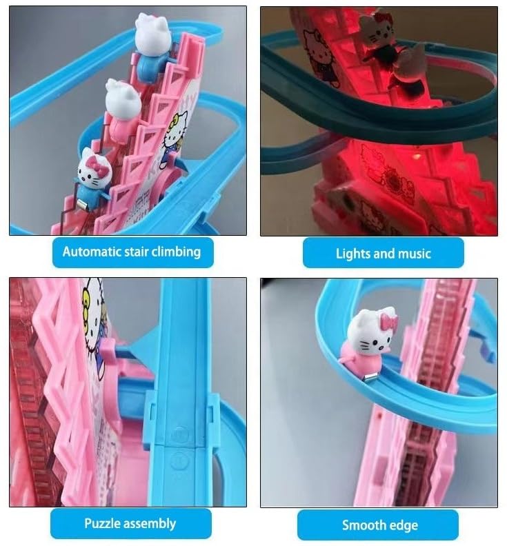 Goyal's Cat Slide Toy Set, Automatic Stair-Climbing Race Track Set with Lights and Music (Cat Track Set)