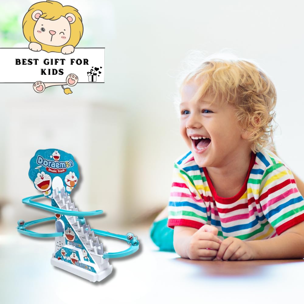 Goyal's Cartoons Track Racing Toys for Kids - Small Cartoons Stair Climbing Toys for Kids, Escalator Toy with Lights and Music - 3 Cartoon Included