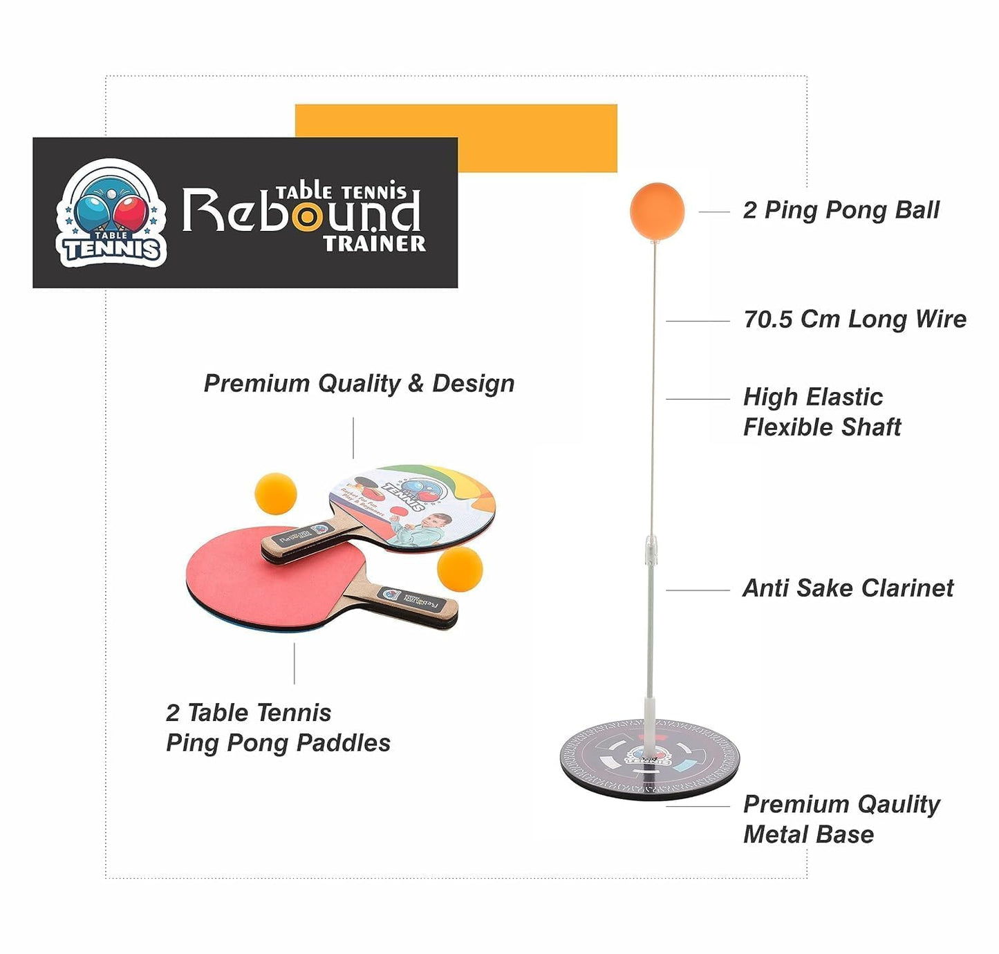 Goyal's Rebound Table Tennis Trainer, Self Training with Elastic Soft Shaft Ping Pong Ball, Portable Wiff Waff Table Tennis Trainer for Indoor Outdoor Use, for Boys Girls