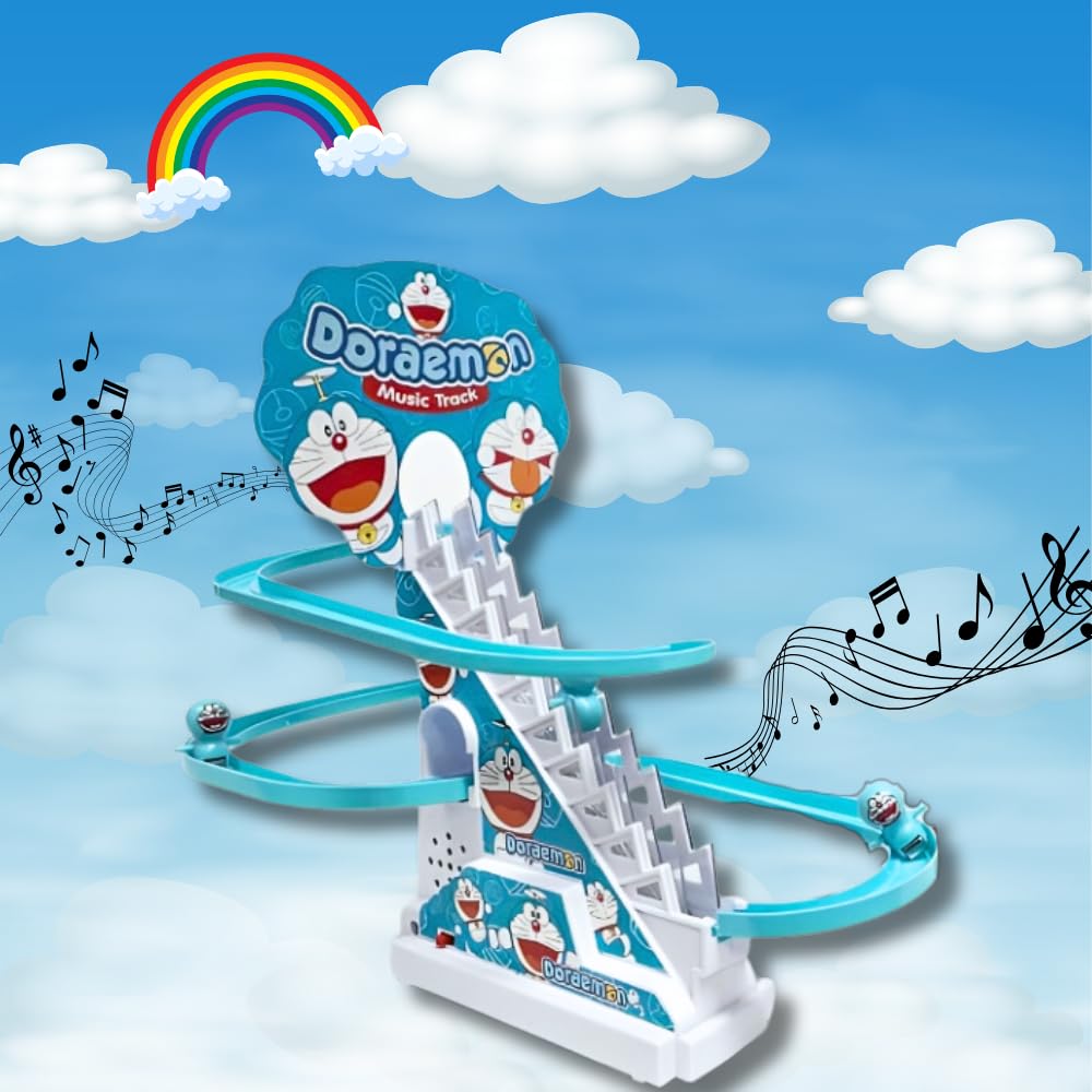 Goyal's Cartoons Track Racing Toys for Kids - Small Cartoons Stair Climbing Toys for Kids, Escalator Toy with Lights and Music - 3 Cartoon Included