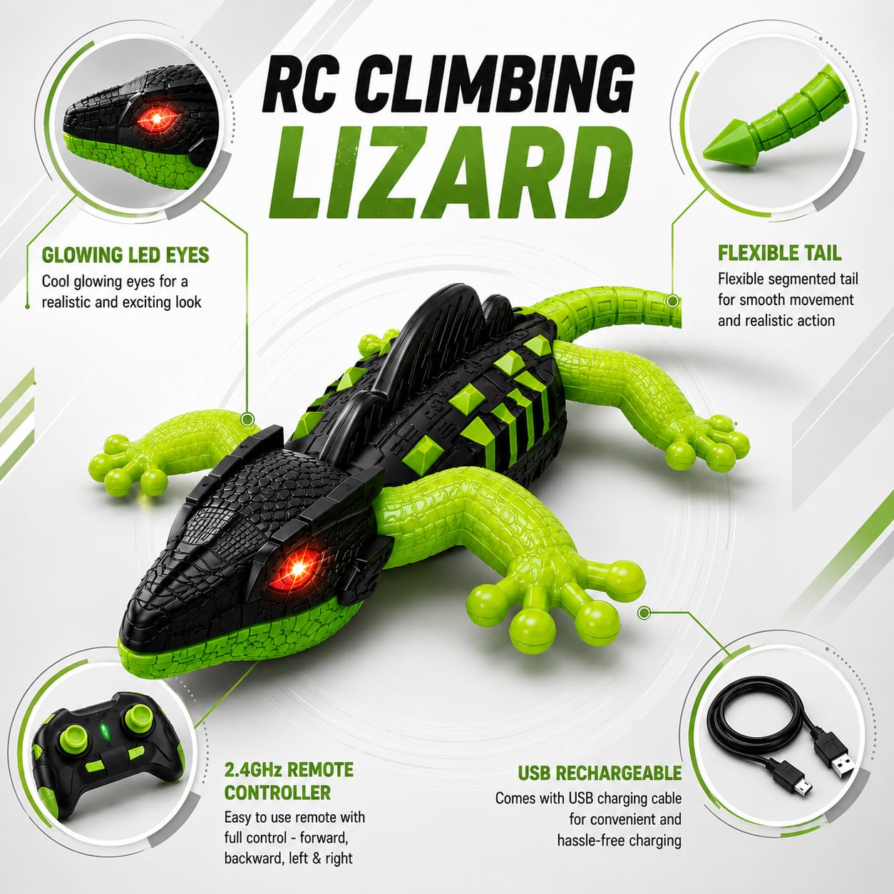 Goyal's RC Wall Climbing Lizard Toy with Remote Control | LED Eyes | Wall & Ceiling Crawling Rechargeable Lizard | Indoor Climbing Toy for Kids, Boys & Girls