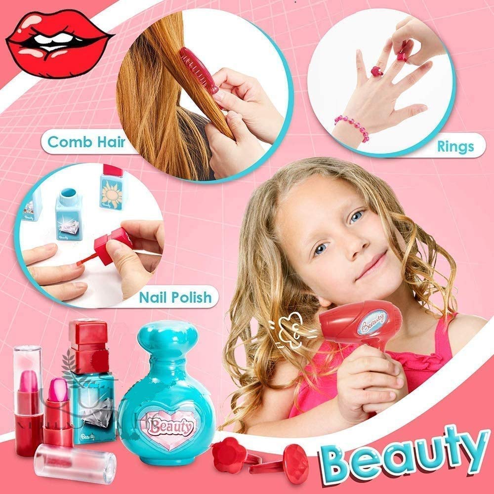 Goyal's Big Beauty Set for Kids Girls 3 in 1 Learning Educational Make Up Suitcase Kit with Makeup Accessories Pretend Play Set Portable Suitcase Toy Gift for Girls