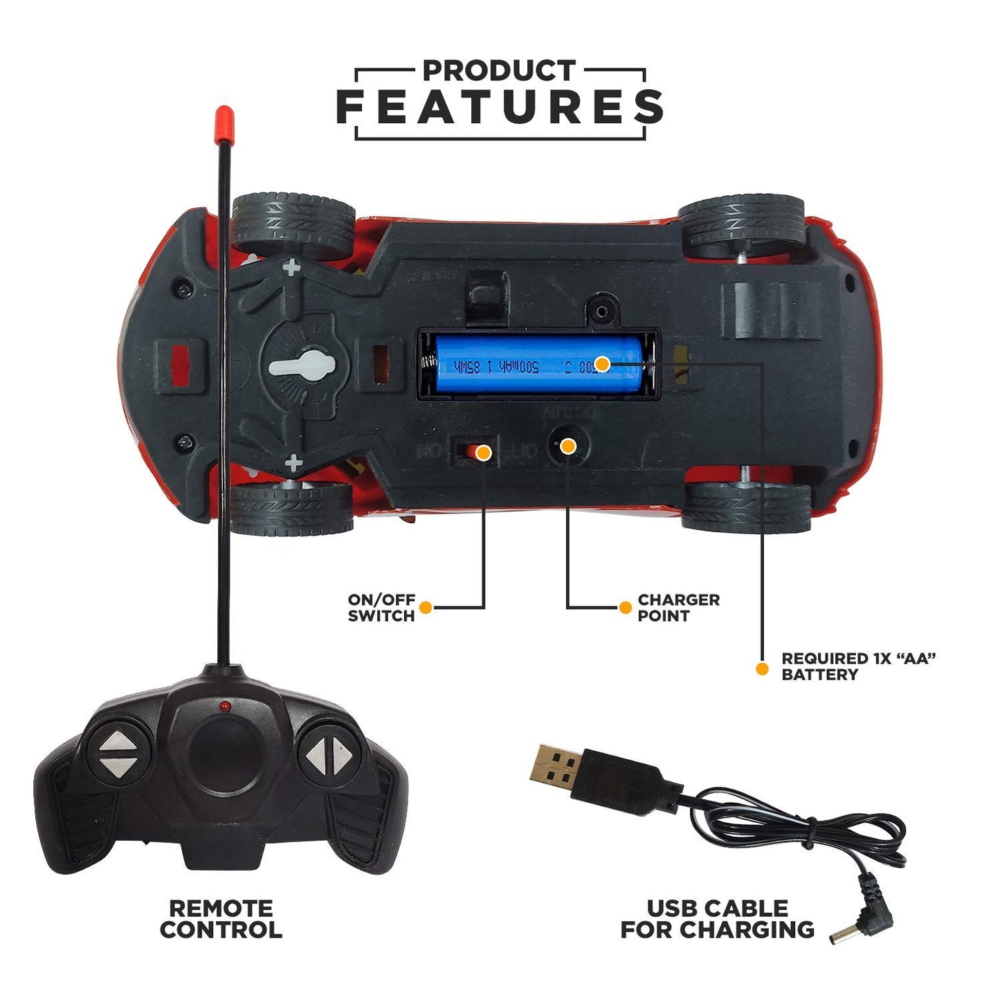 Goyal's Acrobetic Remote Control Stunt Car 360° Rotating Rolling Electric Race Car Toy with USB Charging Cable, for Kids Age 2 Years & Above - High Speed (Racing Car)