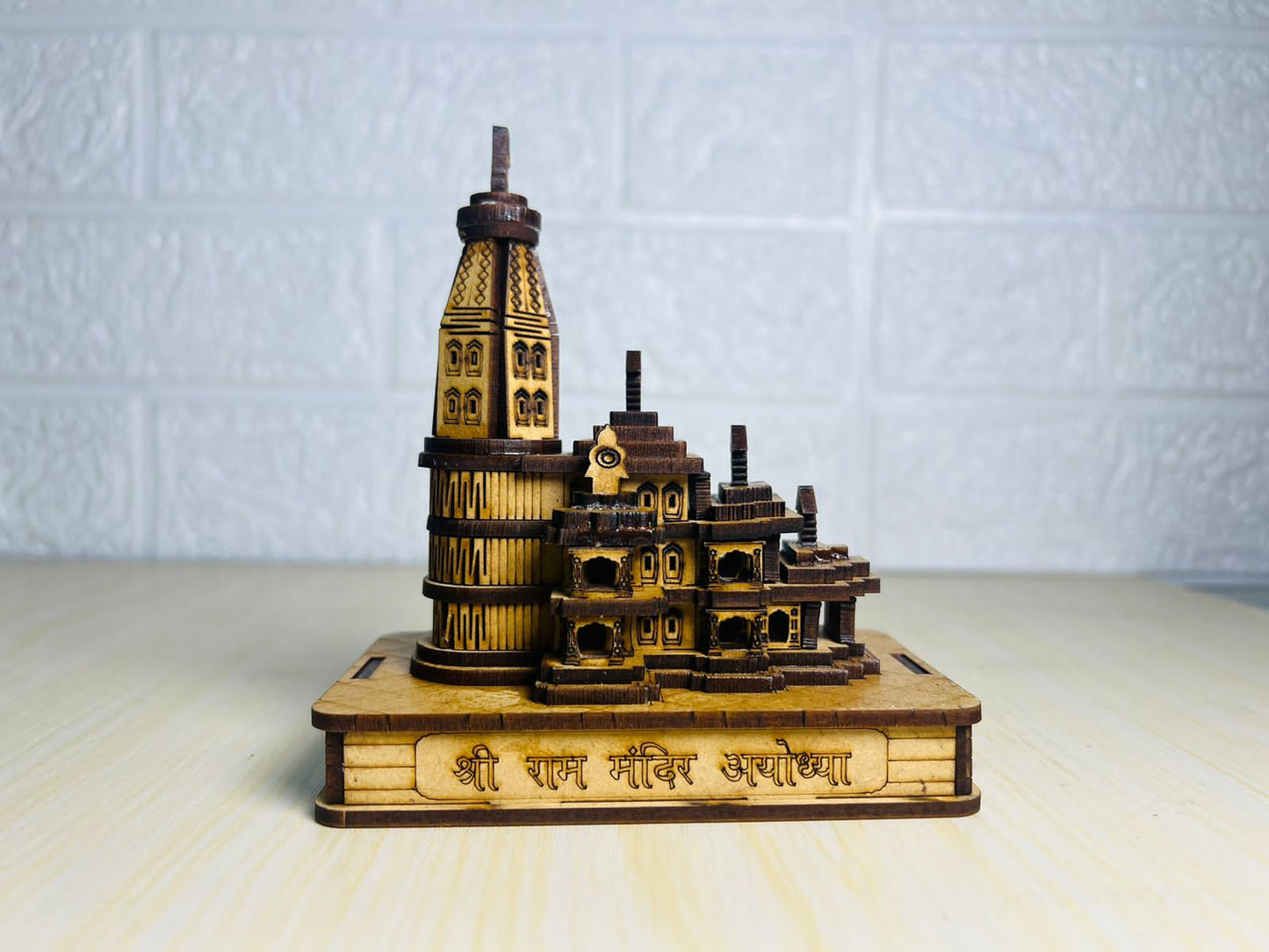 Goyal's Shri Ram Mandir Ayodhya Temple Model Authentic Design Idol with or without LED Lights for Home Temple, Office Decor & Gifts - 6 inch (With Lights)