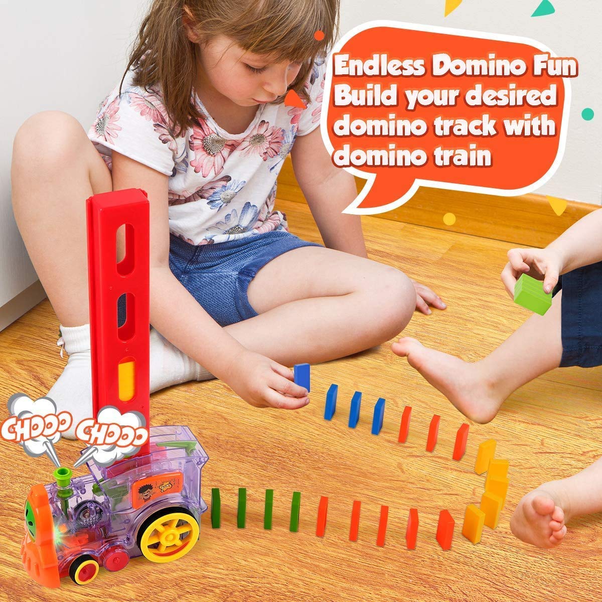 Refurbished- Goyal's Domino Train 60pcs Dominoes Blocks Toy with Music and 3D Lights, Automatic Dominos Blocks Laying Toy