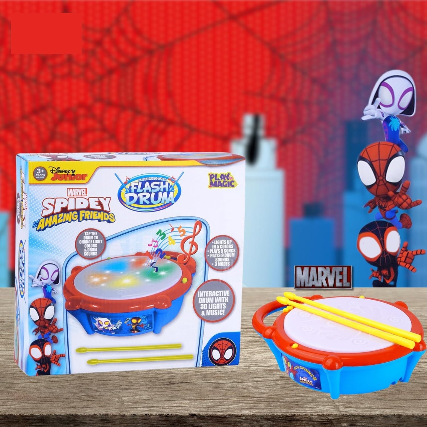 Goyal's Spidey Flash Drum Toy with Flash Light & Musical Sound Instrument|3 X AA Battery Operated (Not Included)| Learning & Educational Baby Toy|Birthday Gift for Kids 3 Years