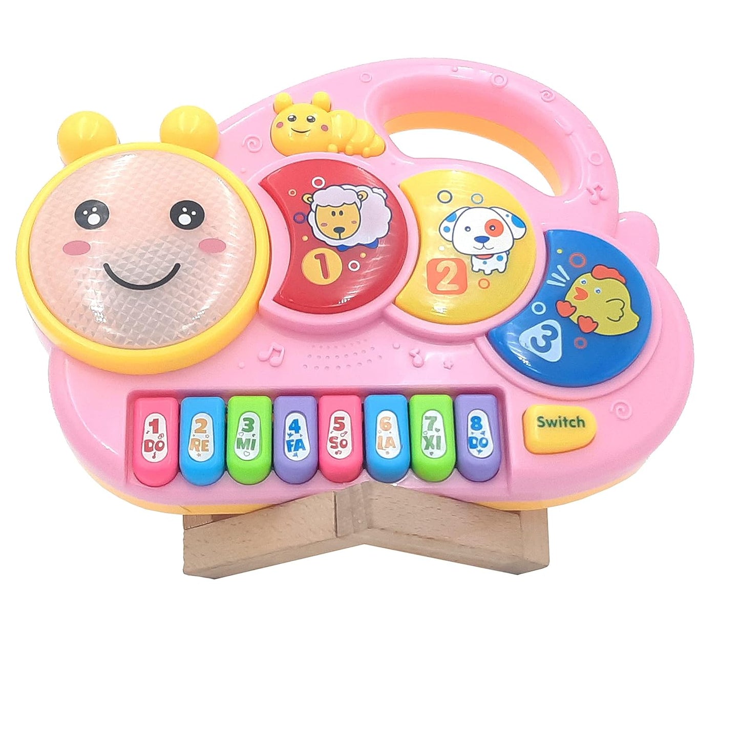 Goyal's Happy Caterpillar Piano Musical Toys for Babies and Kids with 8 Keys, Drum Pads and Music Switch Button(Multicolor)