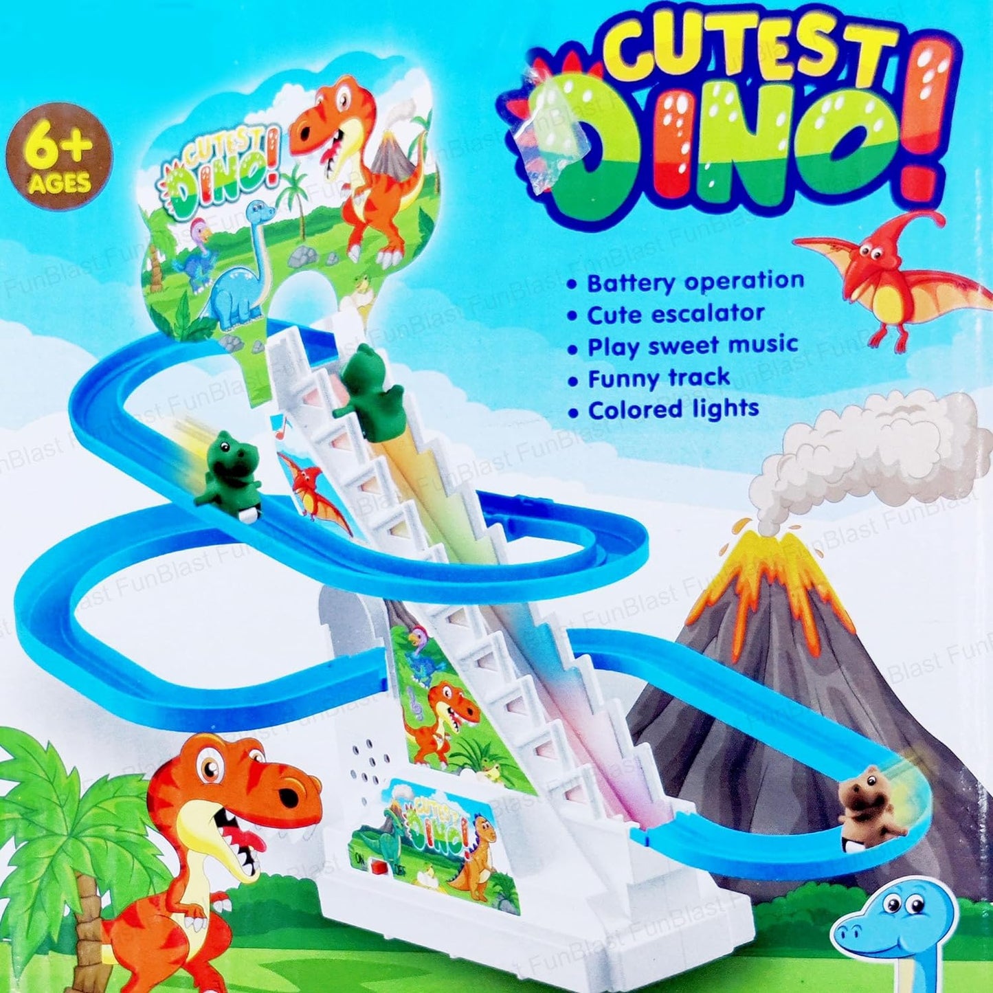 Goyal's Dinosaur Track Racing Toys for Kids - Small Dinosaurs Stair Climbing Toys for Kids, Escalator Toy with Lights and Music - 3 Dinosaur Toy Included (Dinosaur Racing Track Toy)