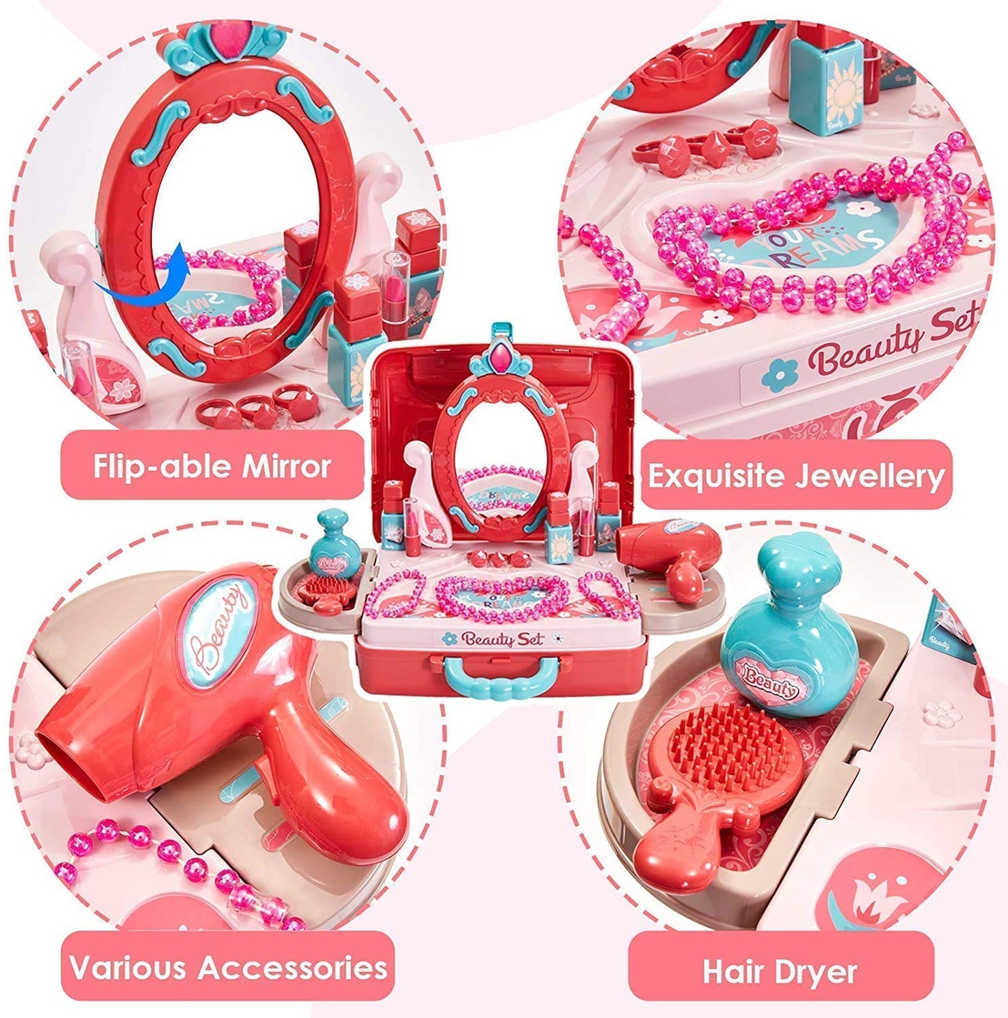 Goyal's Big Beauty Set for Kids Girls 3 in 1 Learning Educational Make Up Suitcase Kit with Makeup Accessories Pretend Play Set Portable Suitcase Toy Gift for Girls