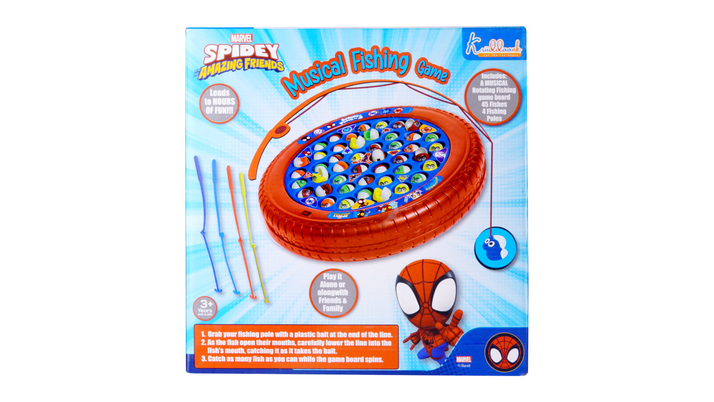 Kriiddaank Spiderman Kids Musical Fishing Game Fish Catching Board Game Toy 45 Fishes with Big Round Pond & 4 Fish Catching Sticks for Kids (Mickey)