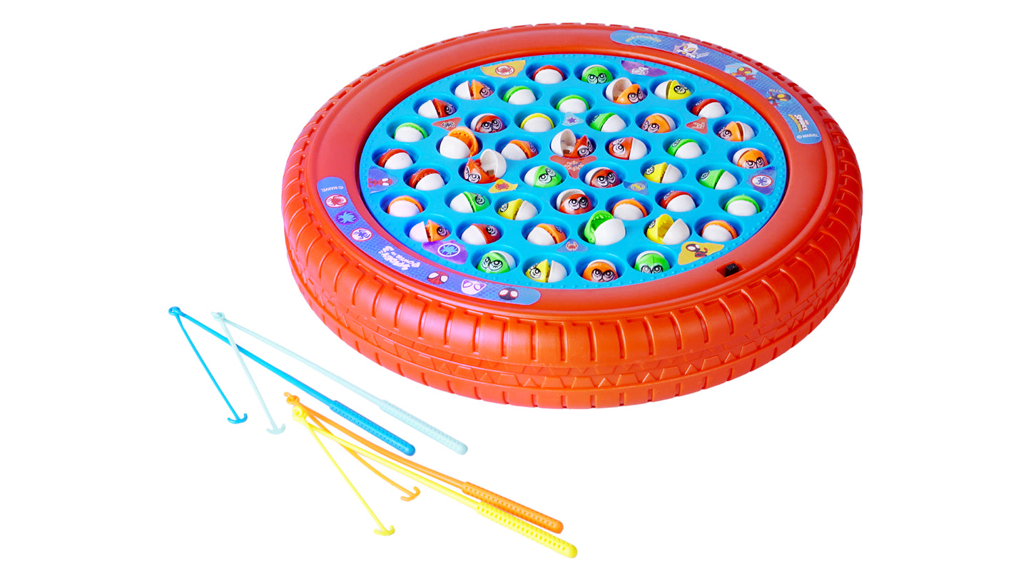 Kriiddaank Spiderman Kids Musical Fishing Game Fish Catching Board Game Toy 45 Fishes with Big Round Pond & 4 Fish Catching Sticks for Kids (Mickey)