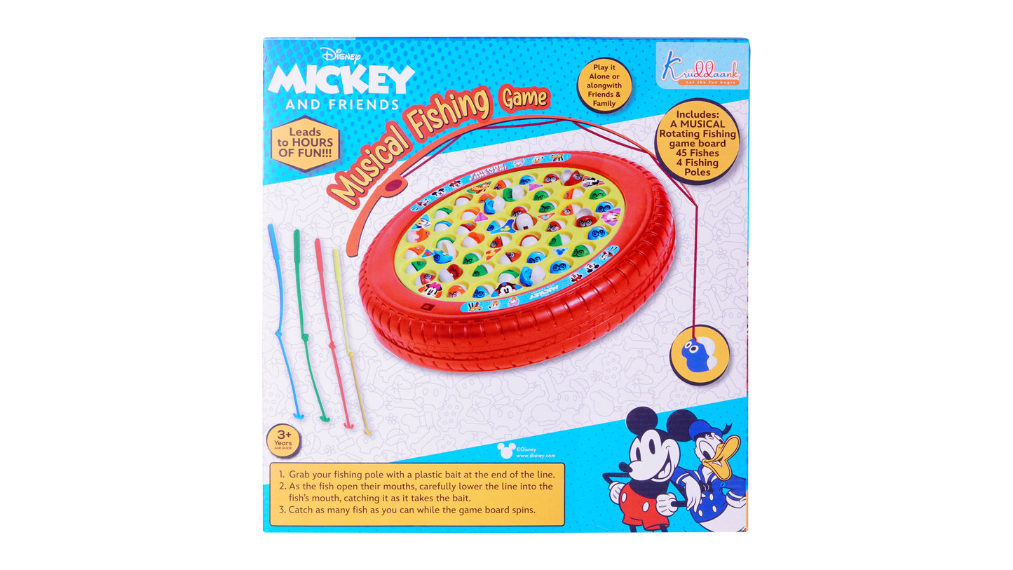Kriiddaank Mickey Kids Musical Fishing Game Fish Catching Board Game Toy 45 Fishes with Big Round Pond & 4 Fish Catching Sticks for Kids (Mickey)