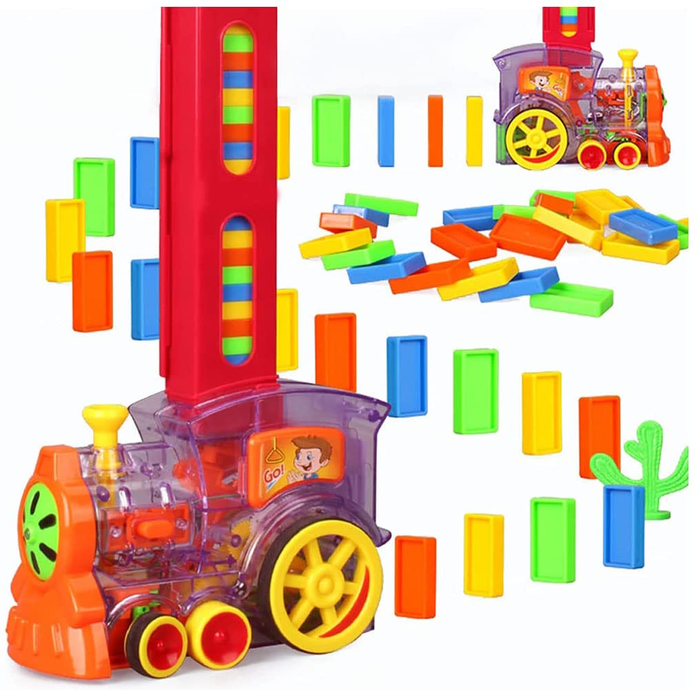 Refurbished- Goyal's Domino Train 60pcs Dominoes Blocks Toy with Music and 3D Lights, Automatic Dominos Blocks Laying Toy