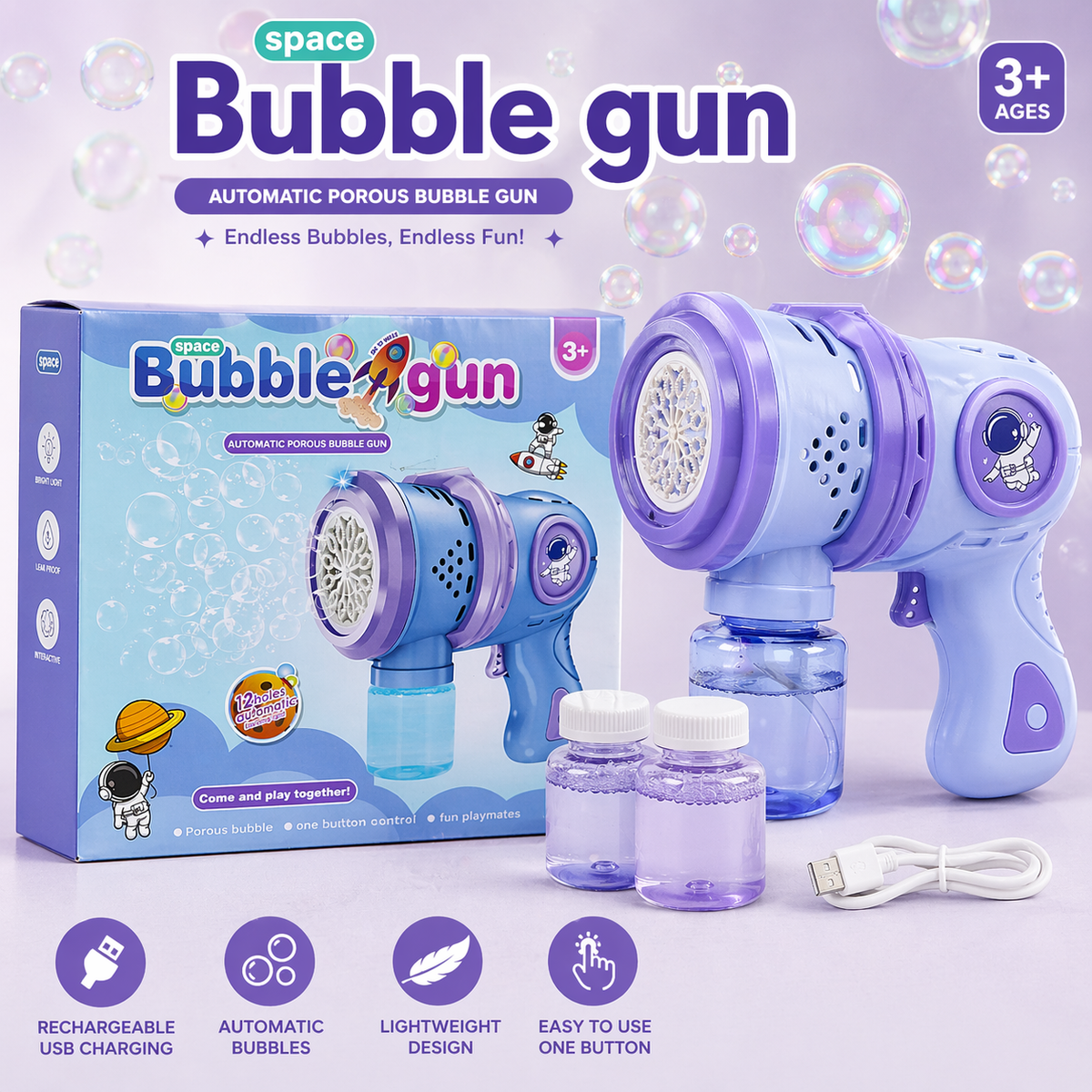 Goyal's Big Size Automatic Bubble Machine Gun for Kids | Bubble Blower with Leak-Resistant Design & 2 Bubble Solution Bottles | Battery Operated Outdoor Party Toy | Multicolour