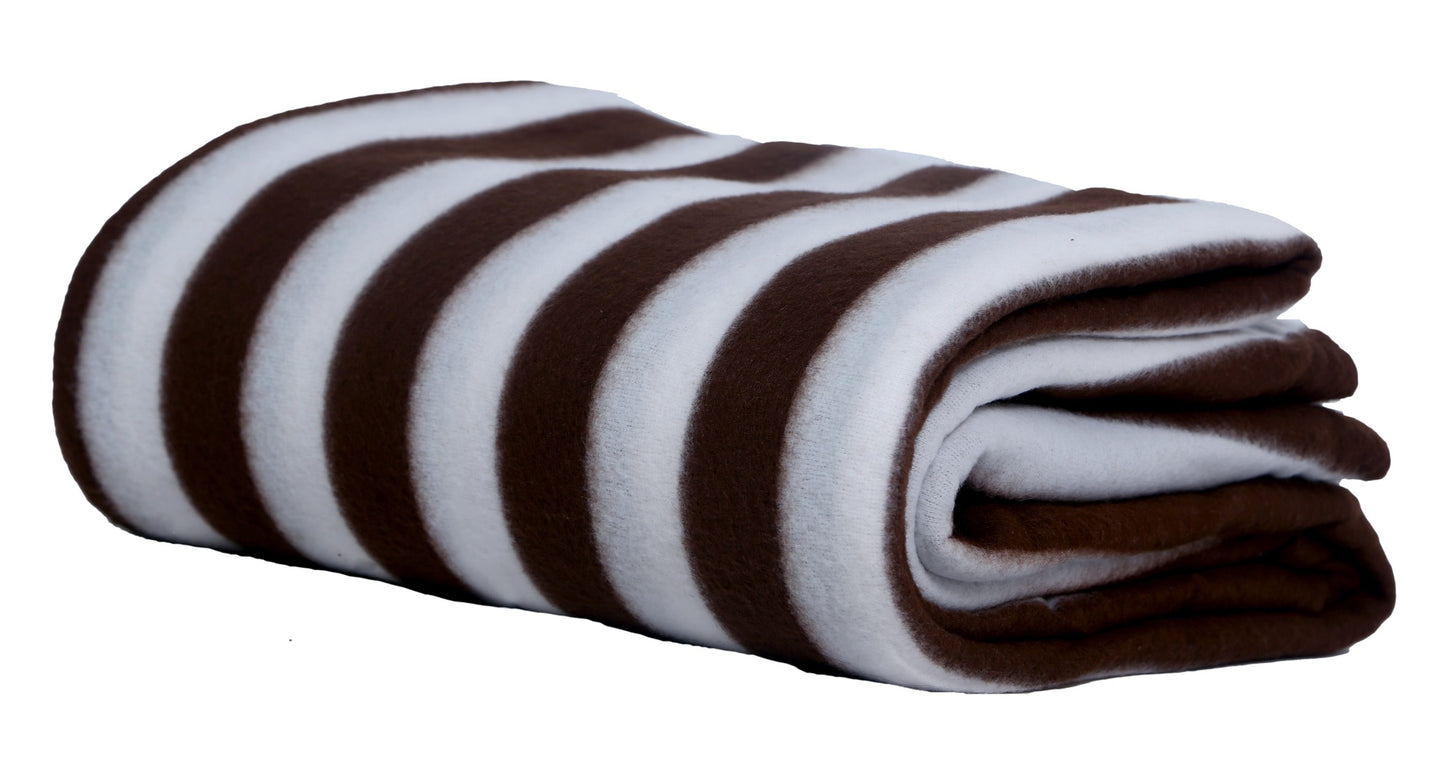 Goyal's Polar Fleece Single Bed Stripes Design AC Blanket - (Brown & White)