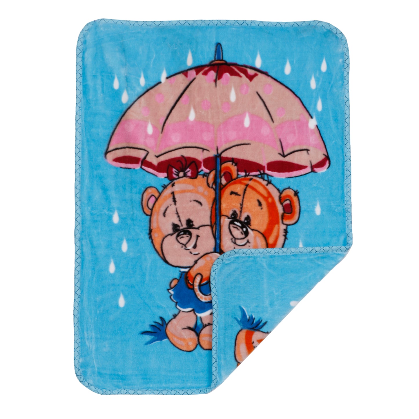 Goyal's Newborn Baby's Ultrasoft All Season Double Layer Cloudy Multi Design Mink Blanket (80 x 100 cm), for 0-2 Years Baby (Umbrella Blue)