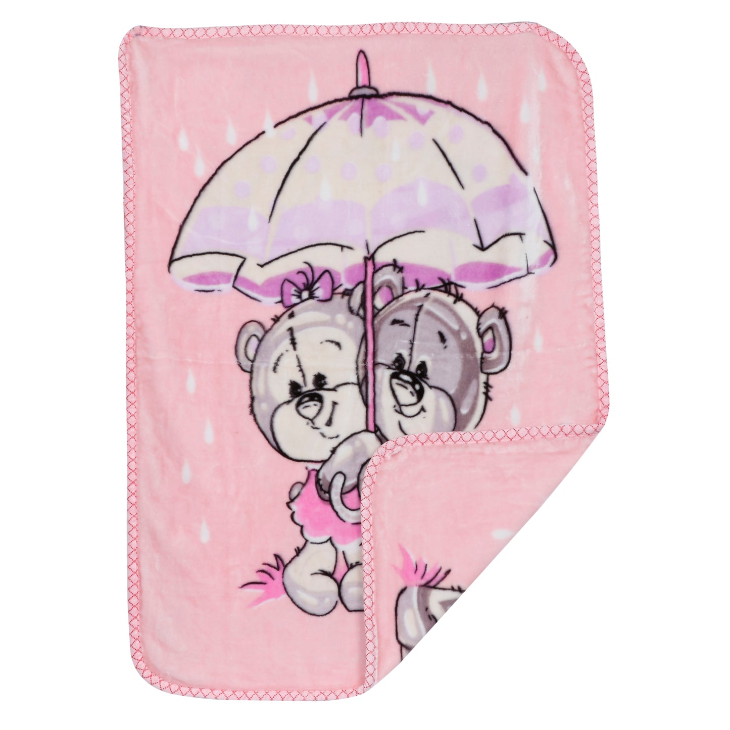 Goyal's Newborn Baby's Ultrasoft All Season Double Layer Cloudy Multi Design Mink Blanket (80 x 100 cm), for 0-2 Years Baby (Umbrella Pink)