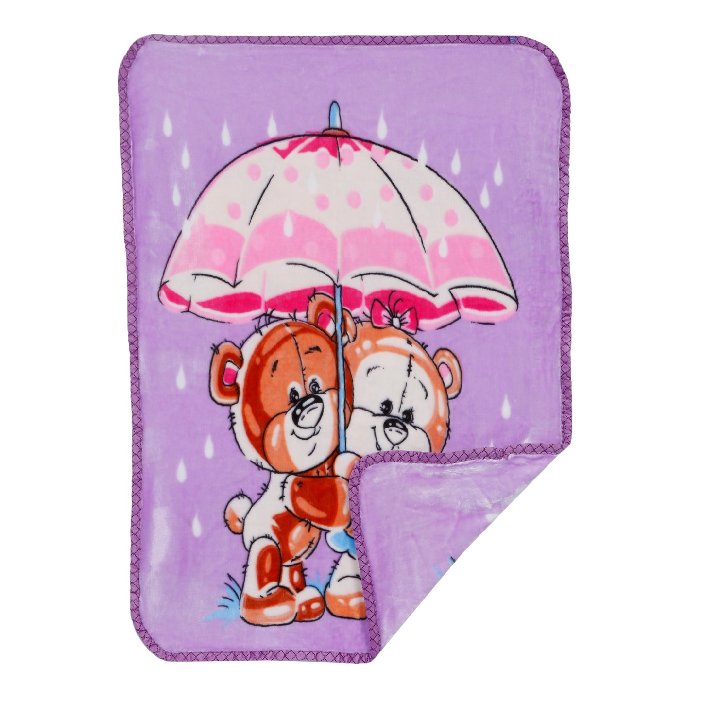 Goyal's Newborn Baby's Ultrasoft All Season Double Layer Cloudy Multi Design Mink Blanket (80 x 100 cm), for 0-2 Years Baby (Umbrella Purple)