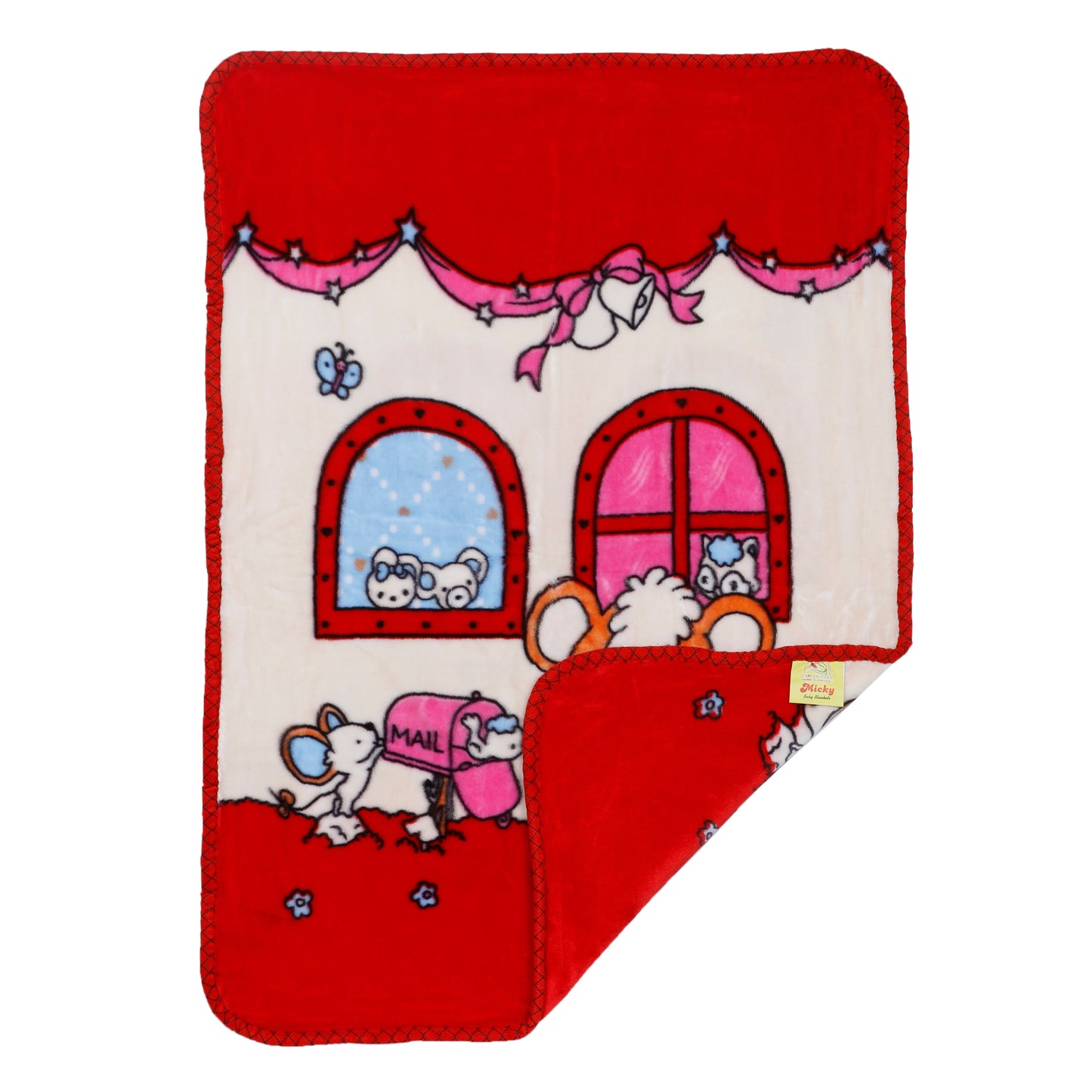 Goyal's Newborn Baby's Ultrasoft All Season Double Layer Cloudy Multi Design Mink Blanket (80 x 100 cm), for 0-2 Years Baby (Mail Red)