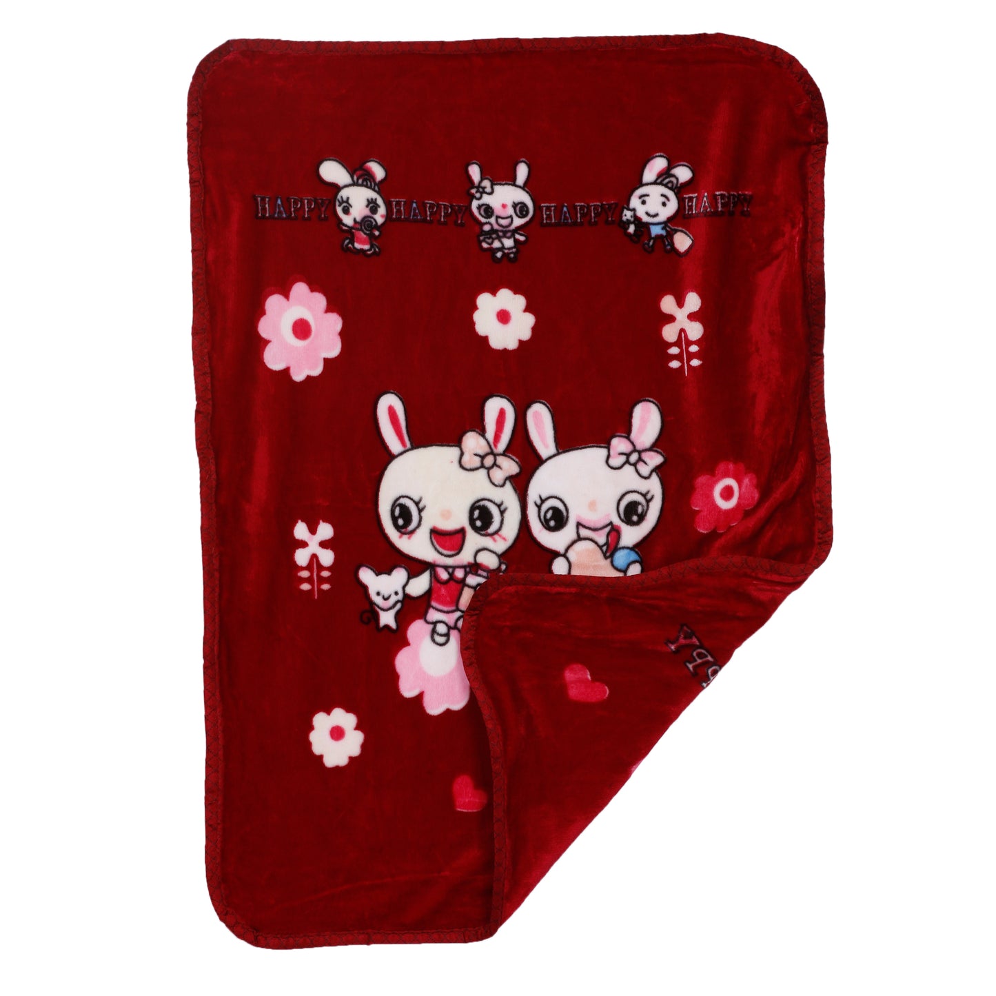 Goyal's Newborn Baby's Ultrasoft All Season Double Layer Cloudy Multi Design Mink Blanket (80 x 100 cm), for 0-2 Years Baby (Happy Maroon)