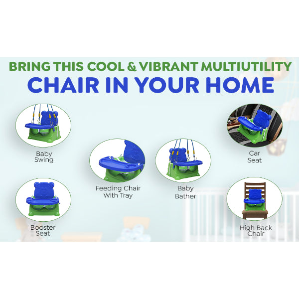 Goyal's 6-in-1 Multipurpose Booster Seat Swing Kids Feeding High Chair with Long Hook Ropes