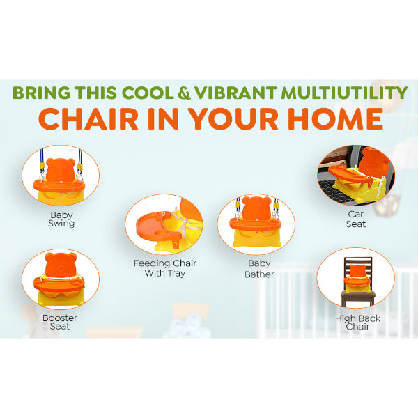 Goyal's 6-in-1 Multipurpose Booster Seat Swing Kids Feeding High Chair with Long Hook Ropes