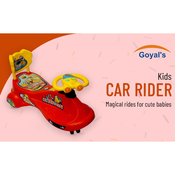 Goyal's Kartoon Face Musical Free Wheel Swing and Twist Magic Car With Back Support