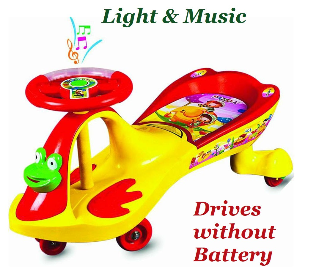 Goyal's Frog Face Design Musical Free Wheel Swing and Twist Magic Car - Yellow