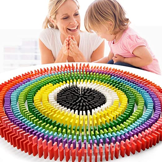 Goyal's 120 PCS, 12 Colors Bulk Wooden Domino Blocks - Building Block Tile Game Racing Educational Toy for Kids Birthday Party