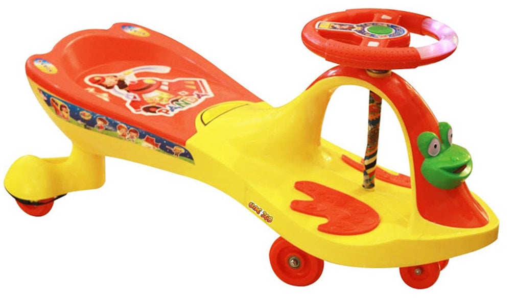 Goyal's Frog Face Design Musical Free Wheel Swing and Twist Magic Car - Yellow