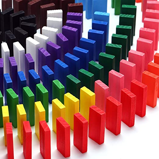 Goyal's 120 PCS, 12 Colors Bulk Wooden Domino Blocks - Building Block Tile Game Racing Educational Toy for Kids Birthday Party