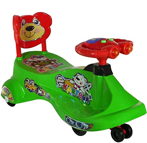 Goyal's Kartoon Face Musical Free Wheel Swing and Twist Magic Car With Back Support - Green