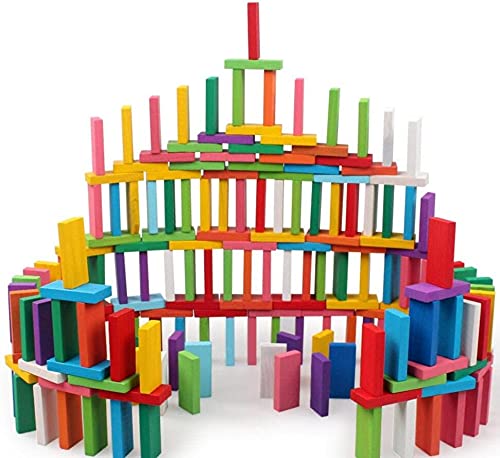 Goyal's 120 PCS, 12 Colors Bulk Wooden Domino Blocks - Building Block Tile Game Racing Educational Toy for Kids Birthday Party