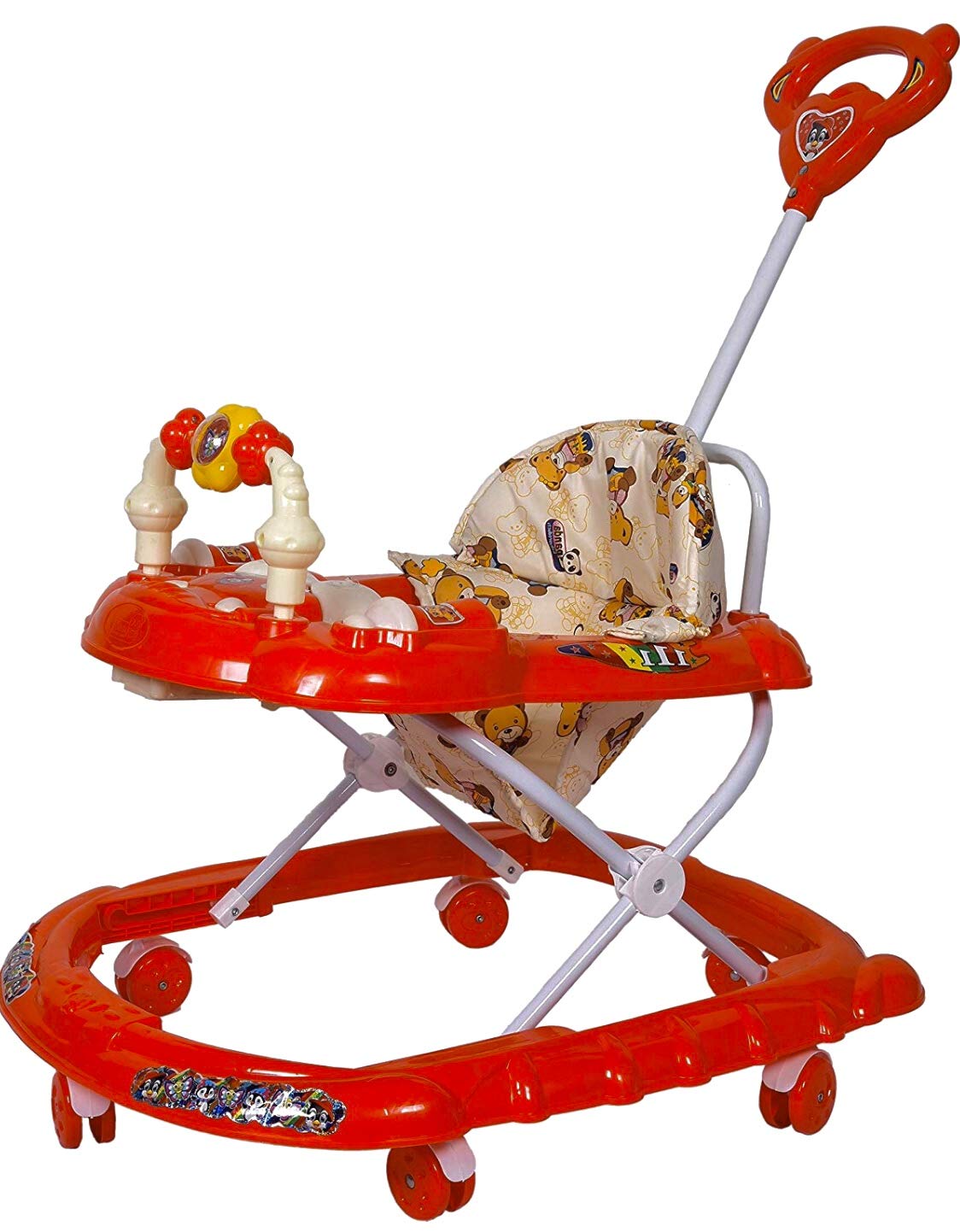 Goyal's Cartoon Baby Adjustable Walker - Music & Rattles with Parental Handle (Red)