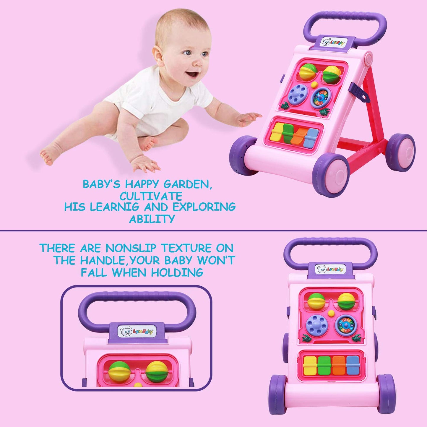 Goyal's Baby Activity Walker - Toddler Learning Toys for 6 Months -15 Months Old (Pink)