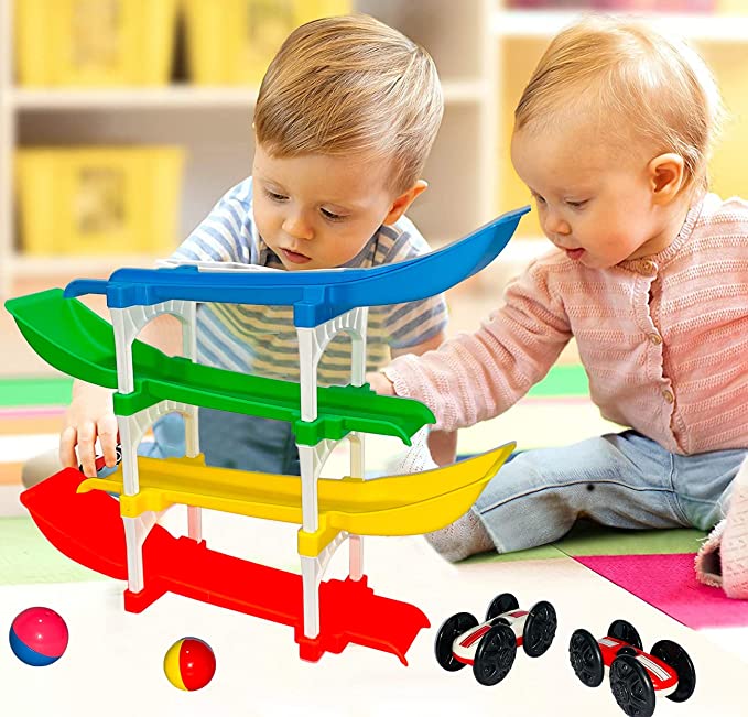 Goyal's Rolling Flipping Race Car Ramp Toy for Toddler Vehicle Set w
